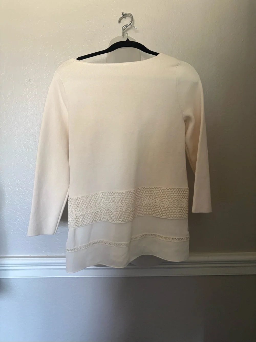 LOFT Cream Knit Top with Lace Insets